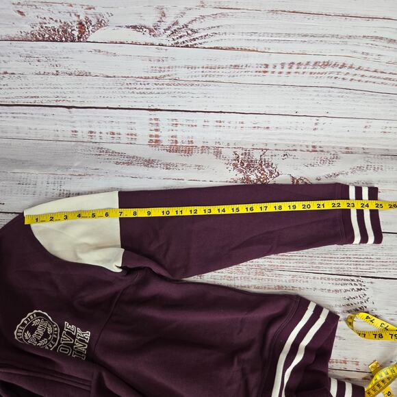 Victoria Secret Pink 1/4 Zip Jacket L Purple White Logo Varsity HOCO School Coat - Picture 10 of 11